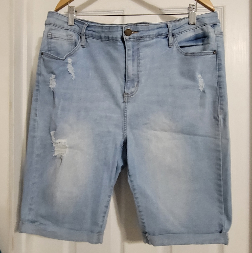 Light Blue Distressed Denim Shorts